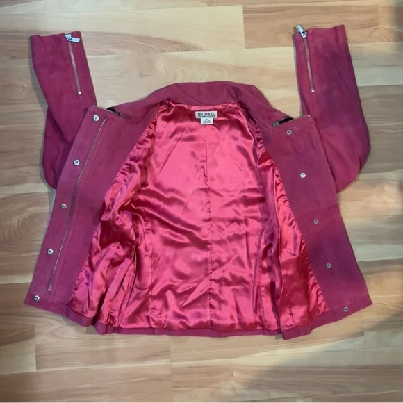 Michael Kors Barbie Pink Suede Jacket Sz Medium Coastal Cowgirl Western Boho Y2K - Picture 11 of 16